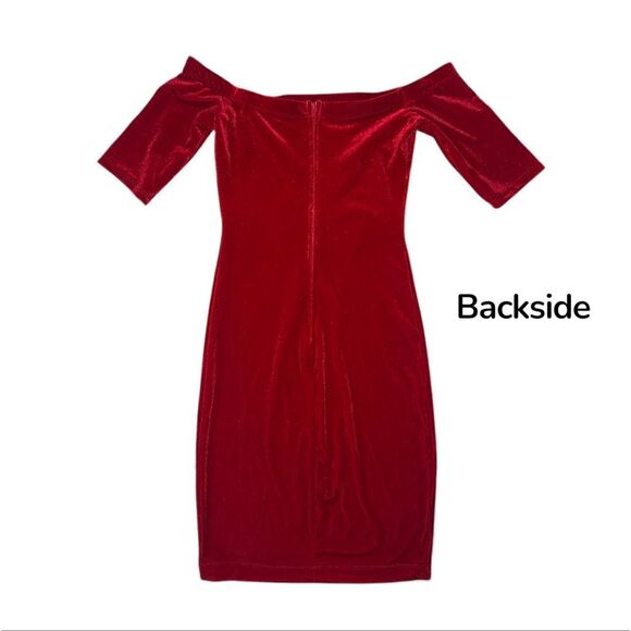 B. Darlin Red Velvet Mini off shoulder Dress - Picture 3 of 3